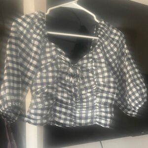Black and white checkered ruched top